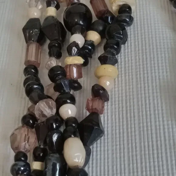 Black & Brown Assorted Beads Adjustable Multi-Strand Layered Statement Necklace - Picture 7 of 12